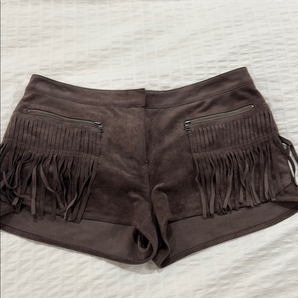 BCBG Chocolate High Waist Fringe Shorts